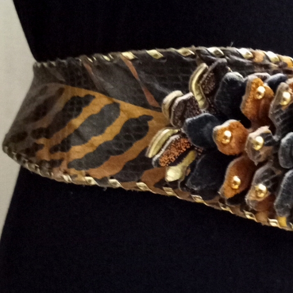 c '90s It's a Jungle Hand-Made Embellished Leather Belt VINTAGE - Picture 6 of 16